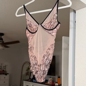Auden Pink and Black Lace Bodysuit